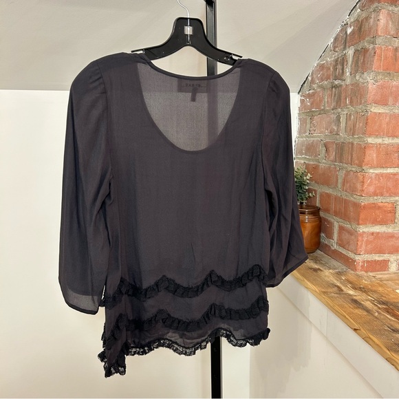 THE GREAT. 100% Silk 3/4 Sleeve Black Blouse With Ruffle Detail - Picture 3 of 4
